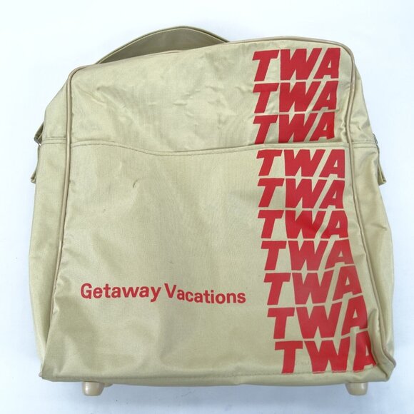 Vintage‎ TWA Airline Beige Getaway Vacation Carry On Messenger Tote Bag - Picture 1 of 13